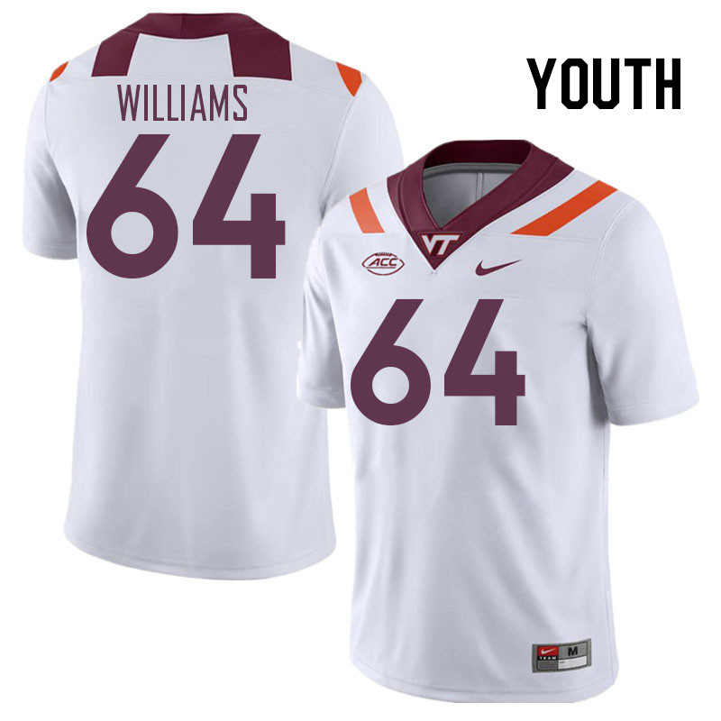 Youth #64 Lance Williams Virginia Tech Hokies College Football Jerseys Stitched Sale-White